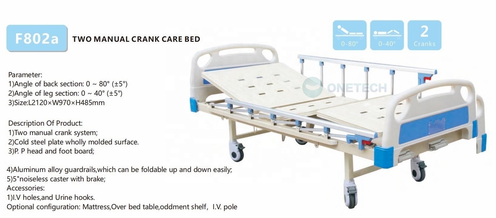 Environmental ergonomic design Hospital ICU patient bed high quality with low price NF802A