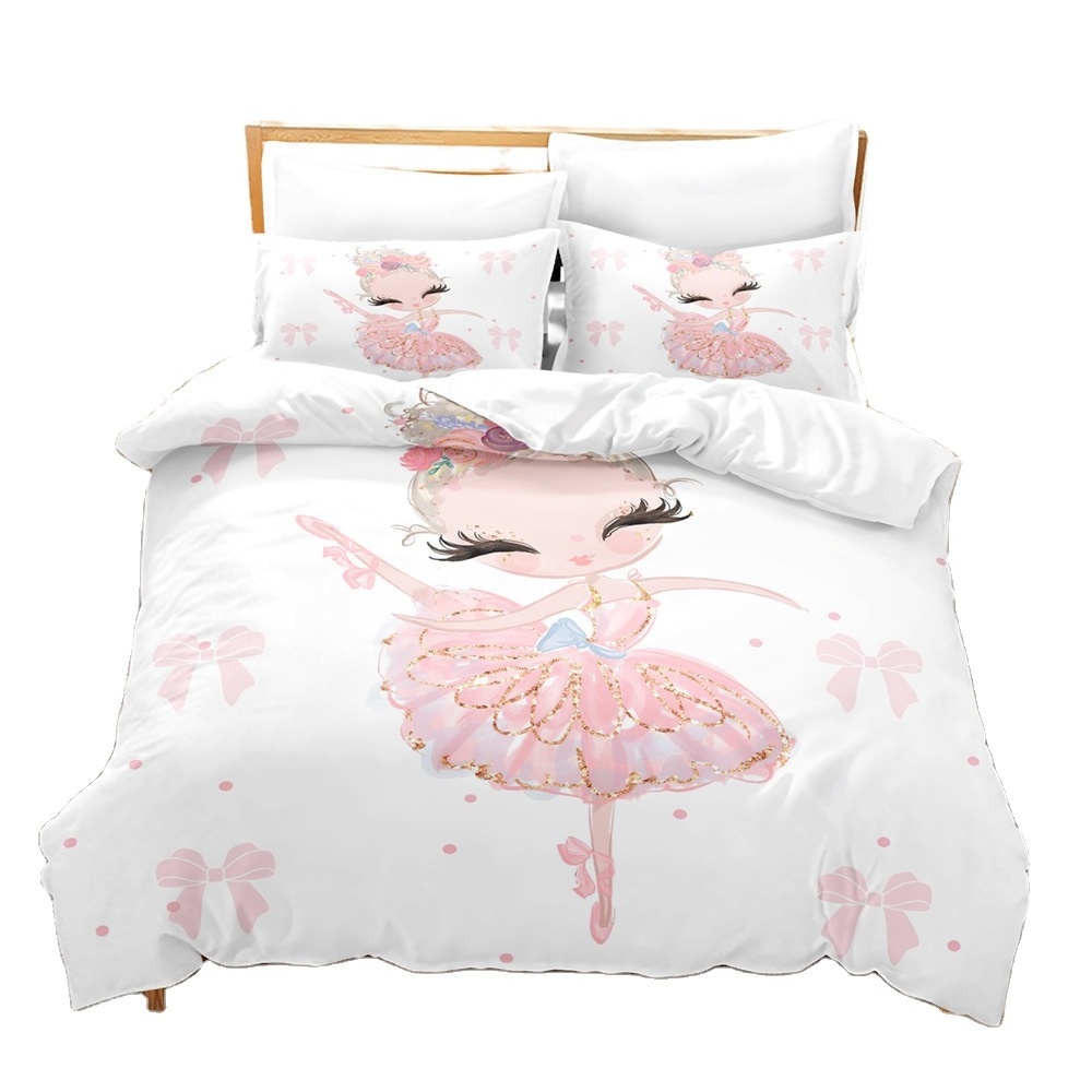 Automatic Kid Double Bed Duvet Cover Set Polyester Fabric Bedding Sets 3D Printed Princess Ballet Cartoon Series