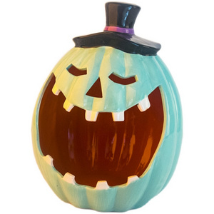 11.5 inch Ceramic Pumpkin Halloween Jack O Lantern Candle Holder Tea Light