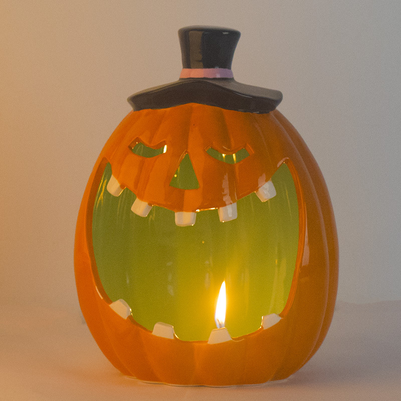 11.5 inch Ceramic Pumpkin Halloween Jack O Lantern Candle Holder Tea Light