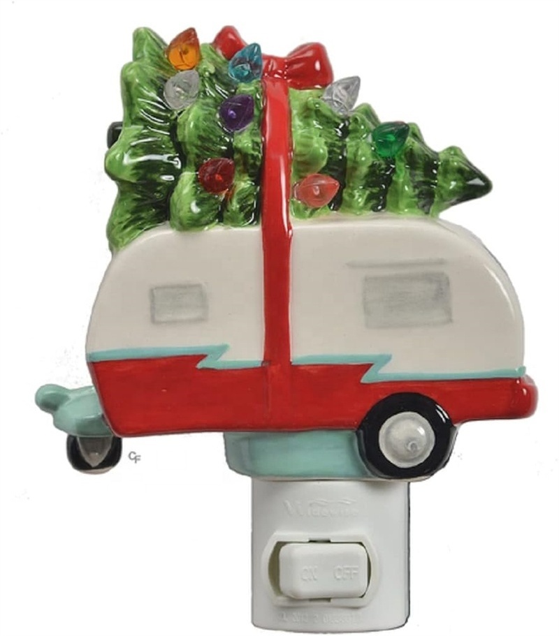 Christmas Red Truck with Tree Night Light Ceramic Camper Car Electrical Wall Plug in Nightlights