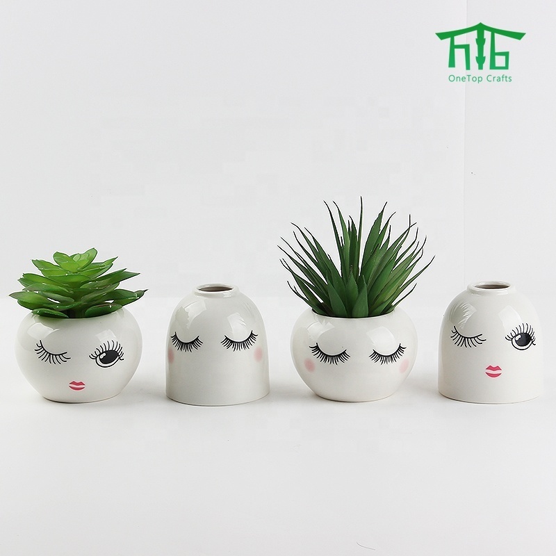 Ceramic Indoor Small Succulent Cactus Pot Face Planter Head Face Flowers Plant Pot With Faces Decal