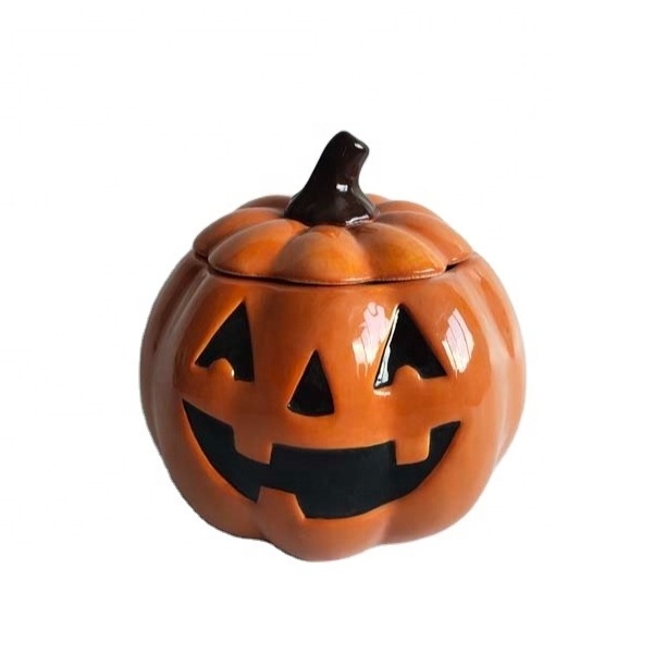 1000ml/34oz Halloween Ceramic Pumpkin Jack-O-Lantern Candle Jar