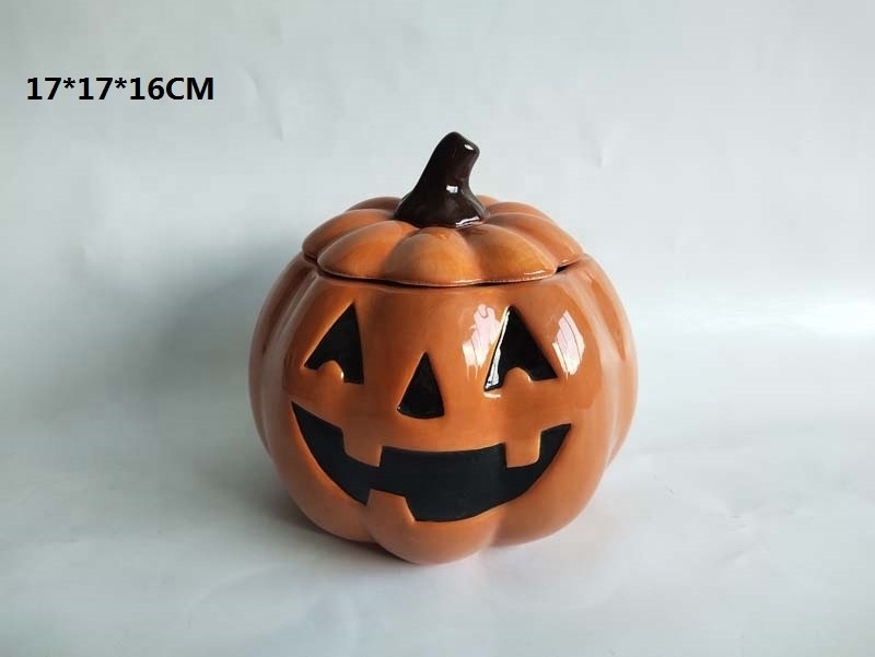 1000ml/34oz Halloween Ceramic Pumpkin Jack-O-Lantern Candle Jar