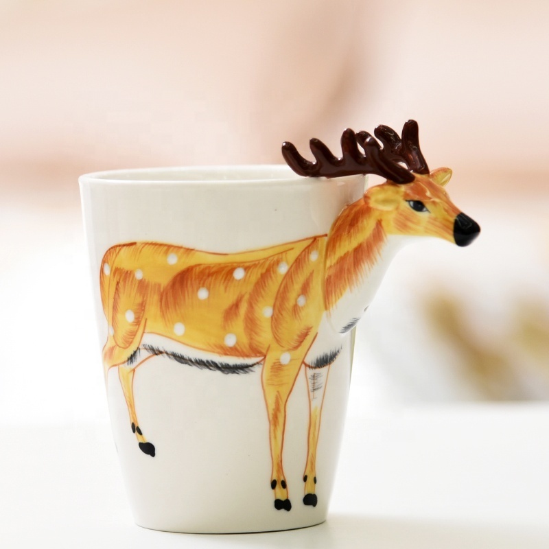 Funny Kids Gift Hand Painting Ceramic Mug Animal Shape Dog Monkey Elk Zebra 3D Minimalist Party Custom Coffee Mugs Round 400ml