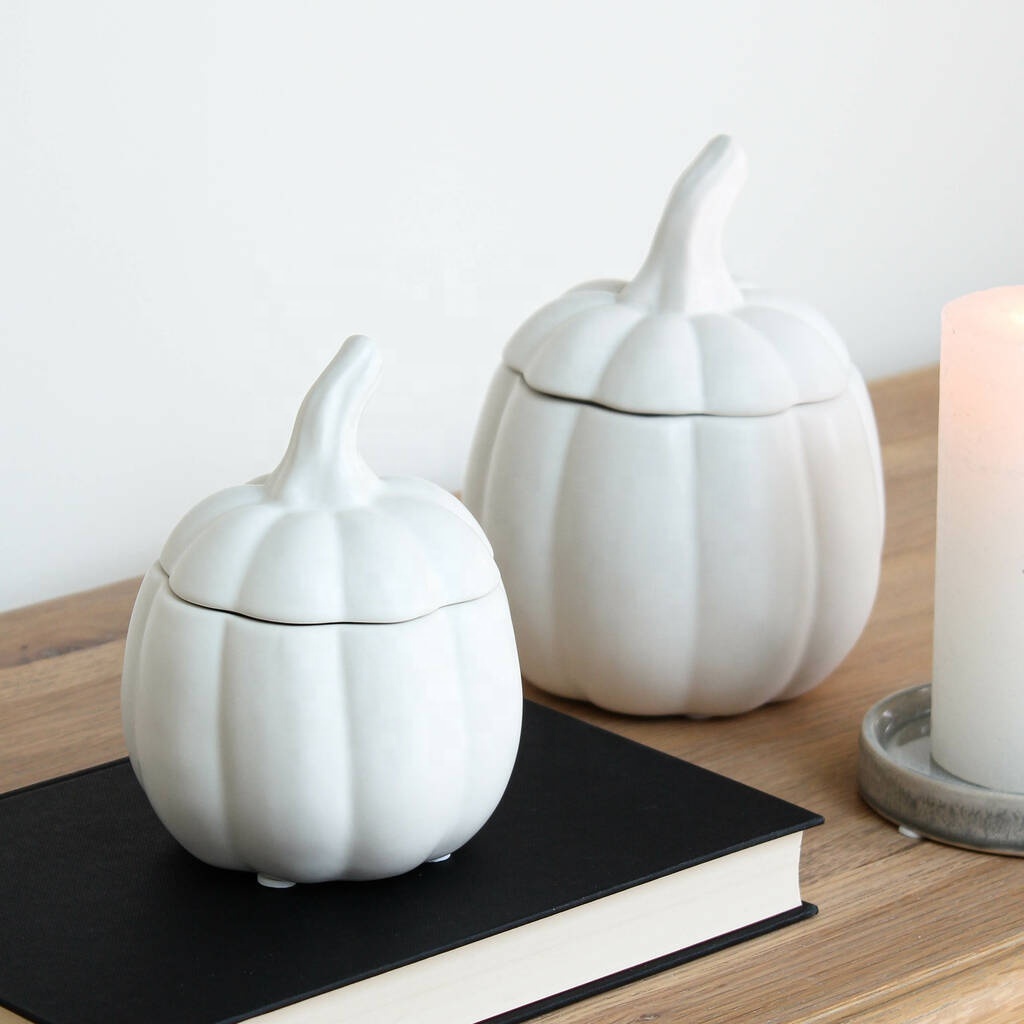 Halloween  White Ceramic Pumpkin Candle Jars With A Ceramic Lid