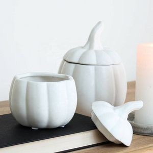 Halloween  White Ceramic Pumpkin Candle Jars With A Ceramic Lid