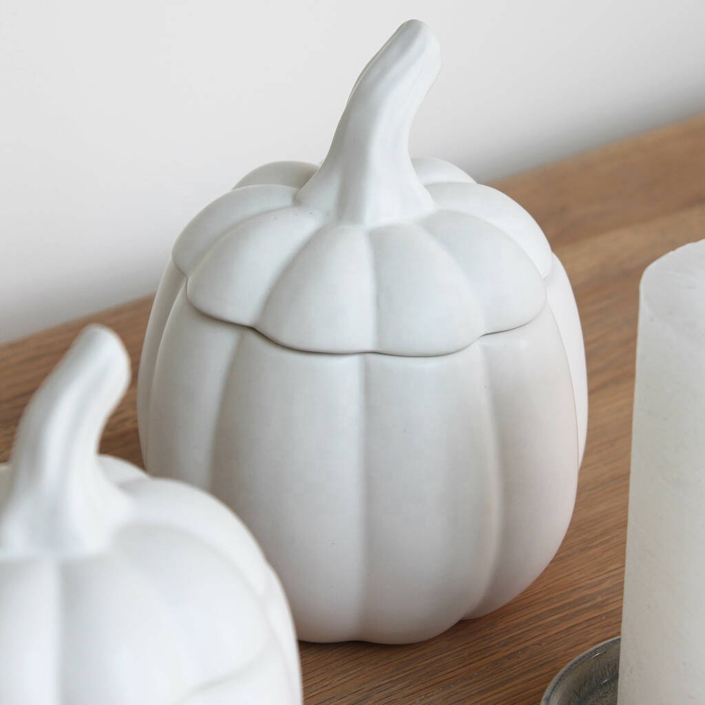 Halloween  White Ceramic Pumpkin Candle Jars With A Ceramic Lid