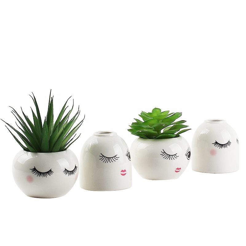 Ceramic Indoor Small Succulent Cactus Pot Face Planter Head Face Flowers Plant Pot With Faces Decal