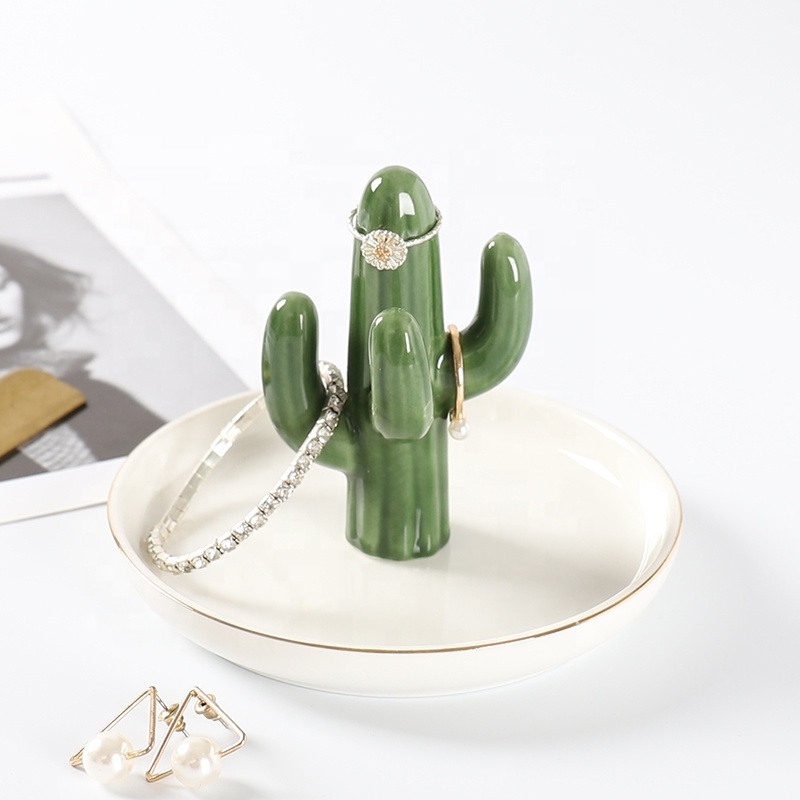 High Quality Animal Design Ceramic Jewelry Dish Cactus Jewelry Display Trinket Tray for Ring