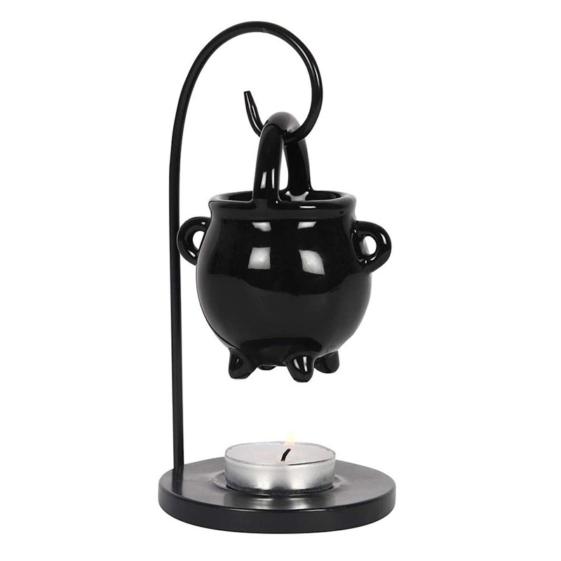 Black Ceramic Hanging Cauldron Essential Oil Burner Melt Witches Witchcraft Home Decor Tealight Candles Holder