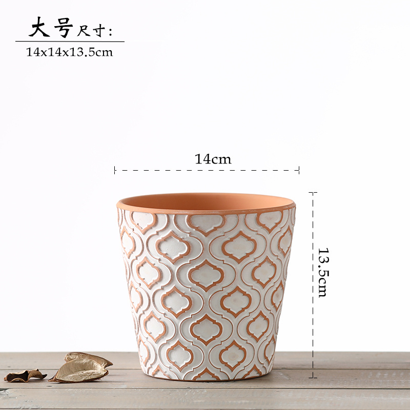 4 5 6 7 8 Inch Geometric Machine Engraving Design Plants Pot with Drainage Hole Terracotta