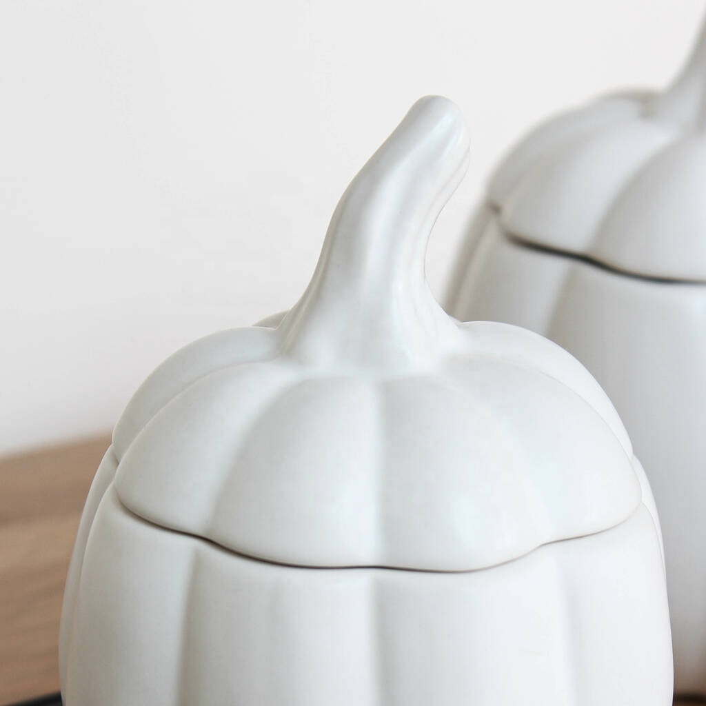 Halloween  White Ceramic Pumpkin Candle Jars With A Ceramic Lid