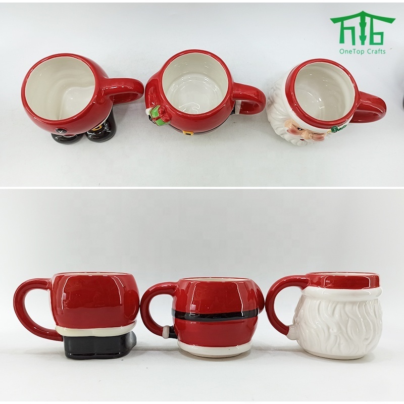 Hand Painting Christmas Stacking Nutcracker Mugs Snowman and Santa Three Overlapping Cups Ceramic Stackable Coffee Mugs