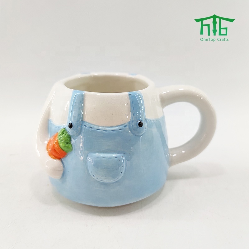 Hand-Painting Three Overlapping Rabbit Shape Mugs Ceramic Stackable Coffee mugs