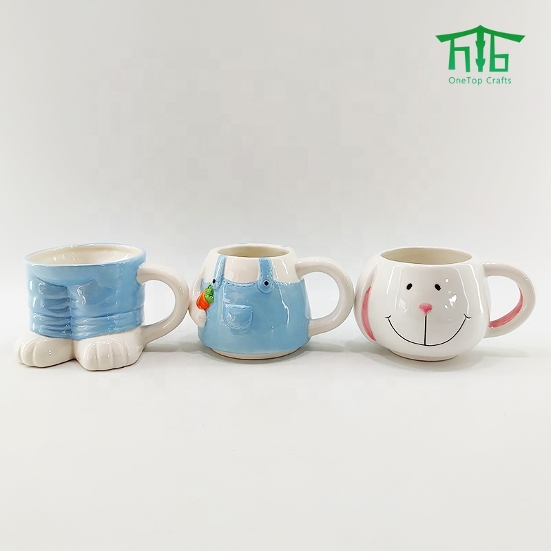 Hand-Painting Three Overlapping Rabbit Shape Mugs Ceramic Stackable Coffee mugs