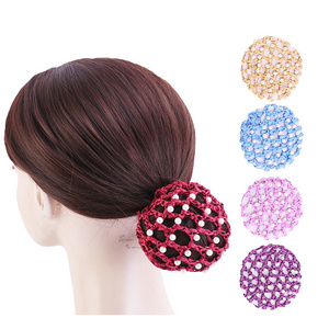 Manufactural Wholesale OEM ODM Elastic Hair Snood Net Pearls Decor Colorful Hair Bun Cover Set for Dancer FW-04