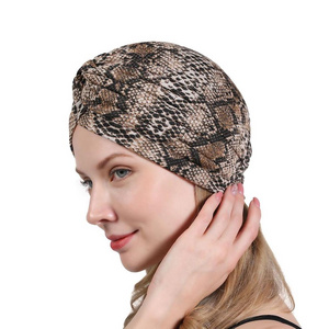 Hot sale Animal Printing Soft Cotton Knot Turban Hats for Women TJM-412