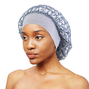 Fishnet Hair Net Hairnet Slouchy Cover Crochet Hair Snood Wide Band Satin Bonnets Hair Sleep Cap For Women