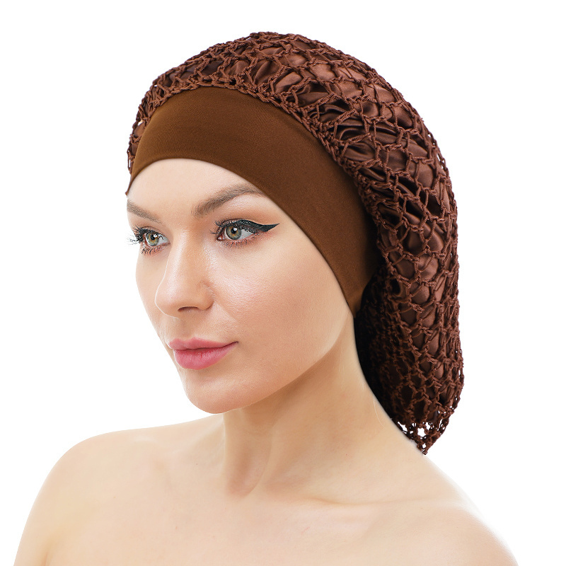 Fishnet Hair Net Hairnet Slouchy Cover Crochet Hair Snood Wide Band Satin Bonnets Hair Sleep Cap For Women