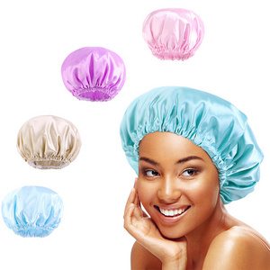 Wholesale Solid Colors Shower Bath Caps Waterproof Double Layer Reusable EVA Hair Bonnet Shower Cap