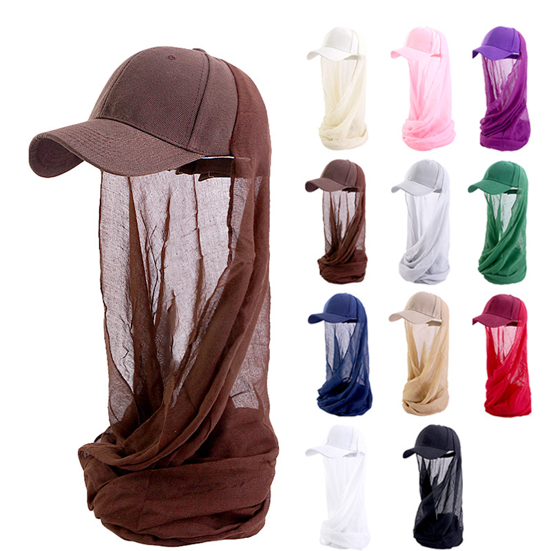 Sports Sun Hats With Scarf Custom Fashion Women Beach Blocks High Quality UV Rays Muslim Scarf Hat Cap