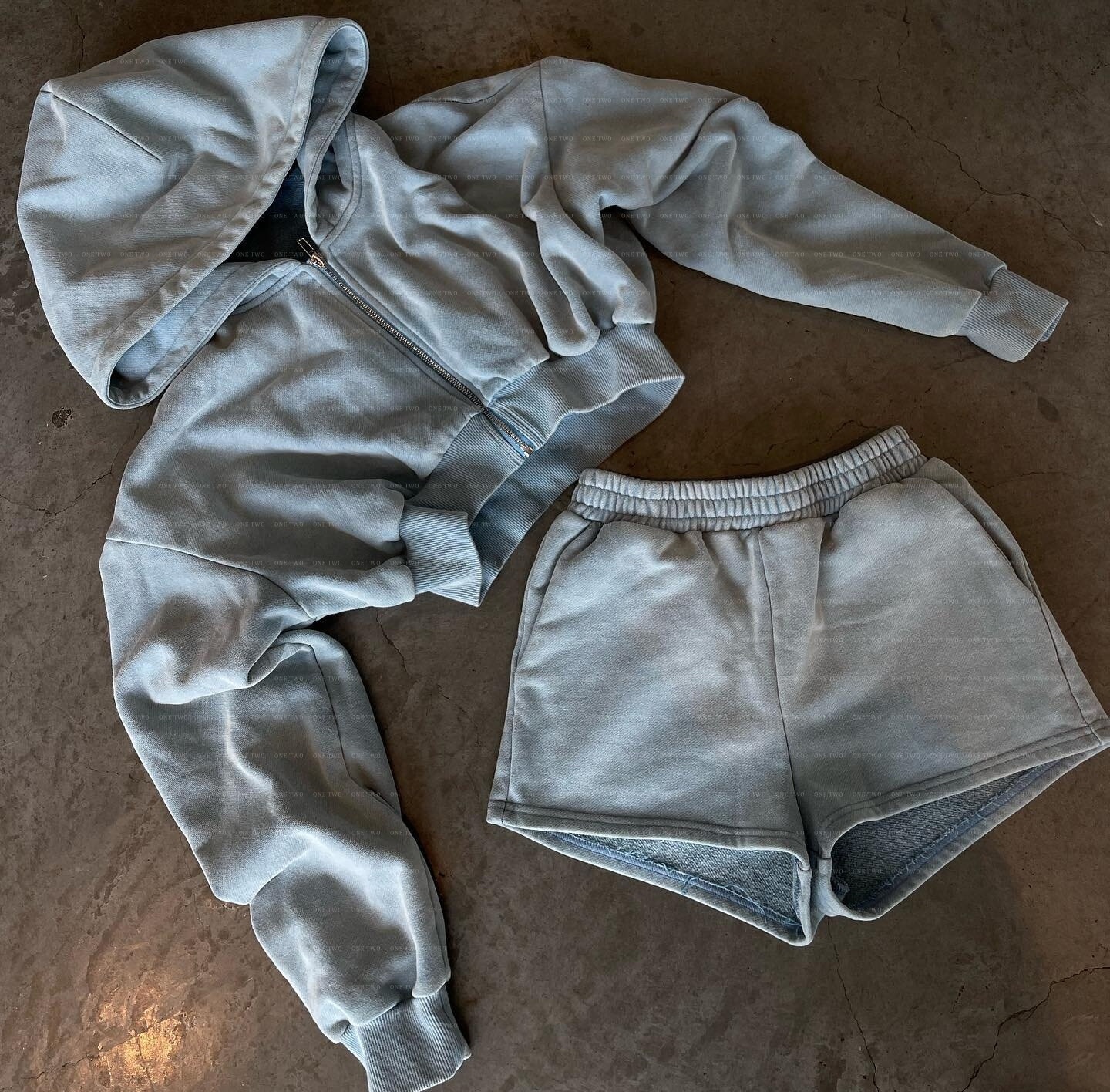 Custom Shorts Sweatsuits Set Two Piece Cotton Zip Up Acid Wash Sweat Suit Blank Vintage Distressed Crop Hoodies Tracksuits Women