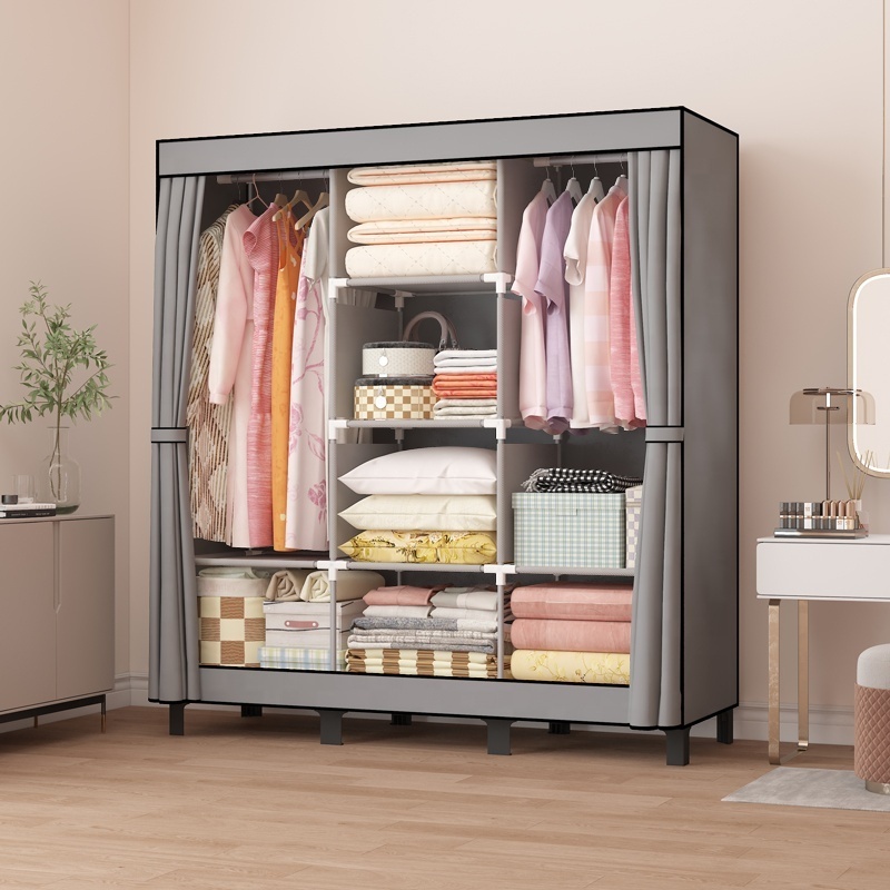 2022 New Design Portable Clothes Closet Wardrobe with Non-Woven Fabric and Hanging Rod