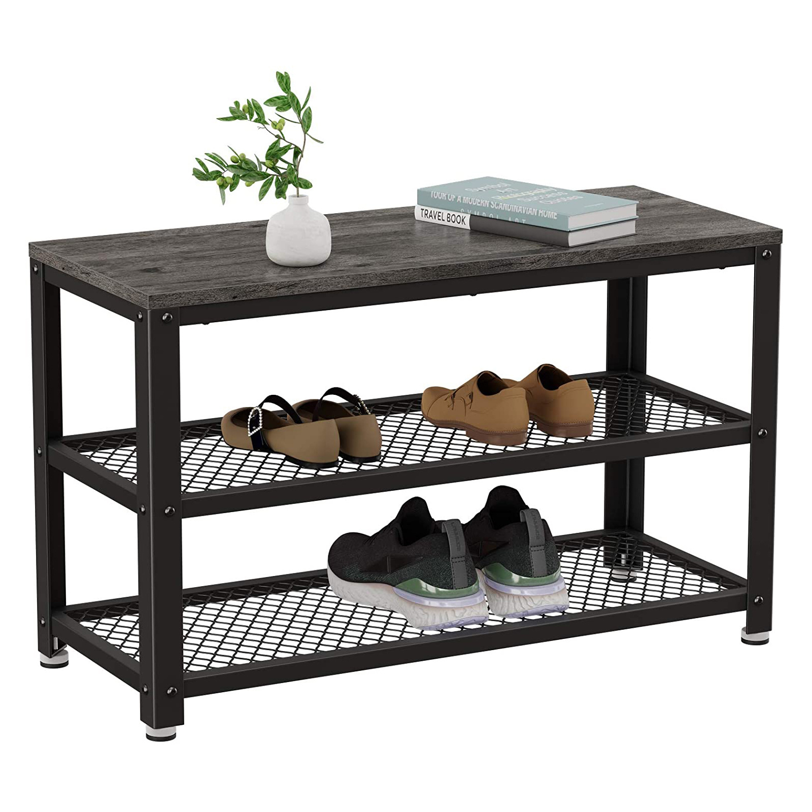 Shoe Bench, 3-Tier Shoe Rack, 28.7 Inches Long Storage Shelves for Entryway Living Room Hallway