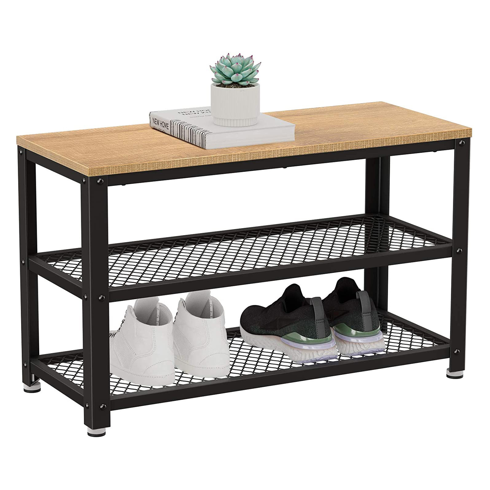 Shoe Bench, 3-Tier Shoe Rack, 28.7 Inches Long Storage Shelves for Entryway Living Room Hallway