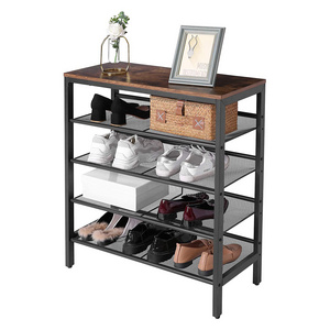 Shoe Rack Bench, 5-Tier Shoe Storage Unit Flat & Slant Adjustable Shoe Organizer Shelf