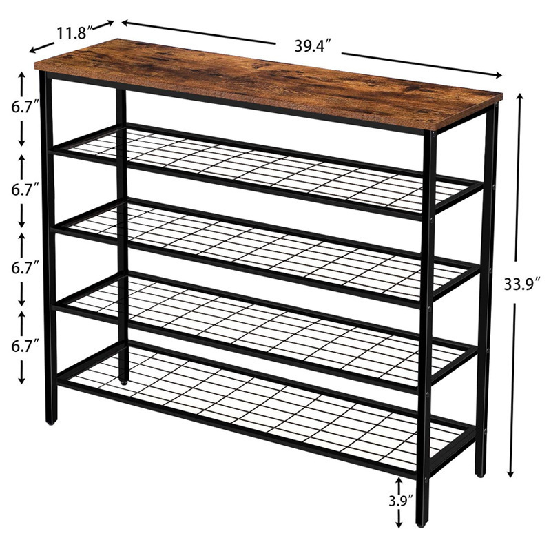 High Quality Shoe Rack Organizer with 4 Mesh Shelves All-Metal Shoe Tower Shoe Storage Shelf with MDF Top Board