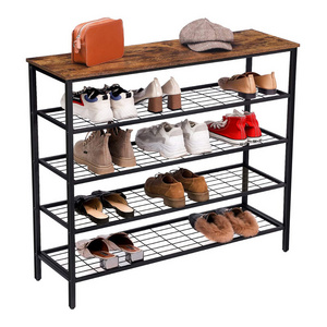 High Quality Shoe Rack Organizer with 4 Mesh Shelves All-Metal Shoe Tower Shoe Storage Shelf with MDF Top Board