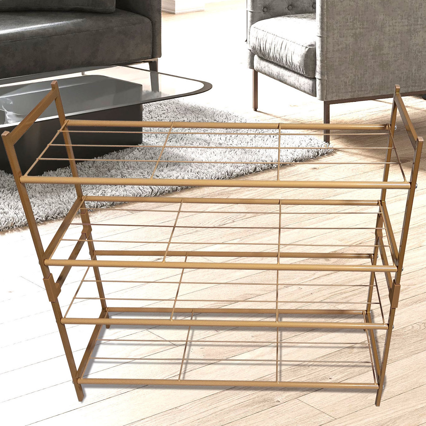 4-Tier Stackable Metal Shoe Rack Expandable & Adjustable Shoe Organizer Wire Grid Storage Shelf