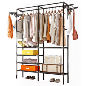 Garment Rack Heavy Duty Wardrobe Hanger Clothes Storage Stand Closet Organizer with 4 Rotatable Hooks