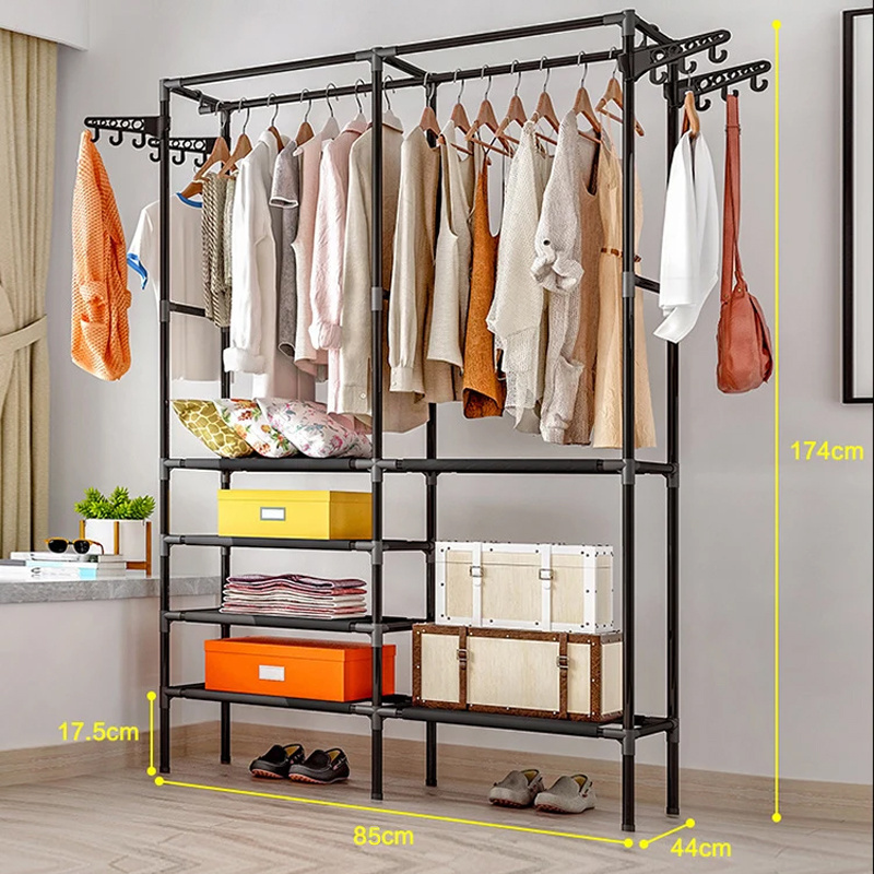 Garment Rack Heavy Duty Wardrobe Hanger Clothes Storage Stand Closet Organizer with 4 Rotatable Hooks