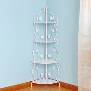 4-Tier Metal Storage Free-Standing Corner Shelf Storage Open Shelf Unit Corner Rack Fan-Shaped for Kitchen Living Room La