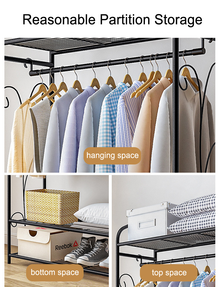 Metal Hanging Storage Organizer Rack Wardrobe with Shelves Freestanding Closet Organizer Portable Wardrobe Closet