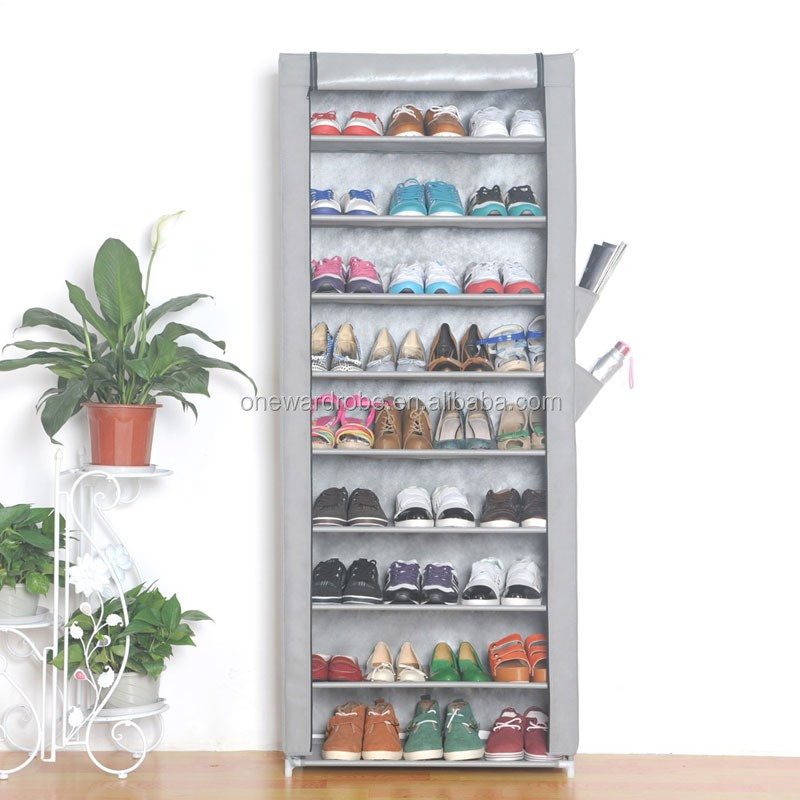 9 layers with side pocket non-woven fabric portable folding shoe rack