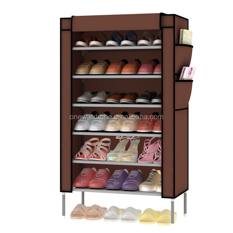 6 layers with side pocket non-woven fabric folding shoe rack