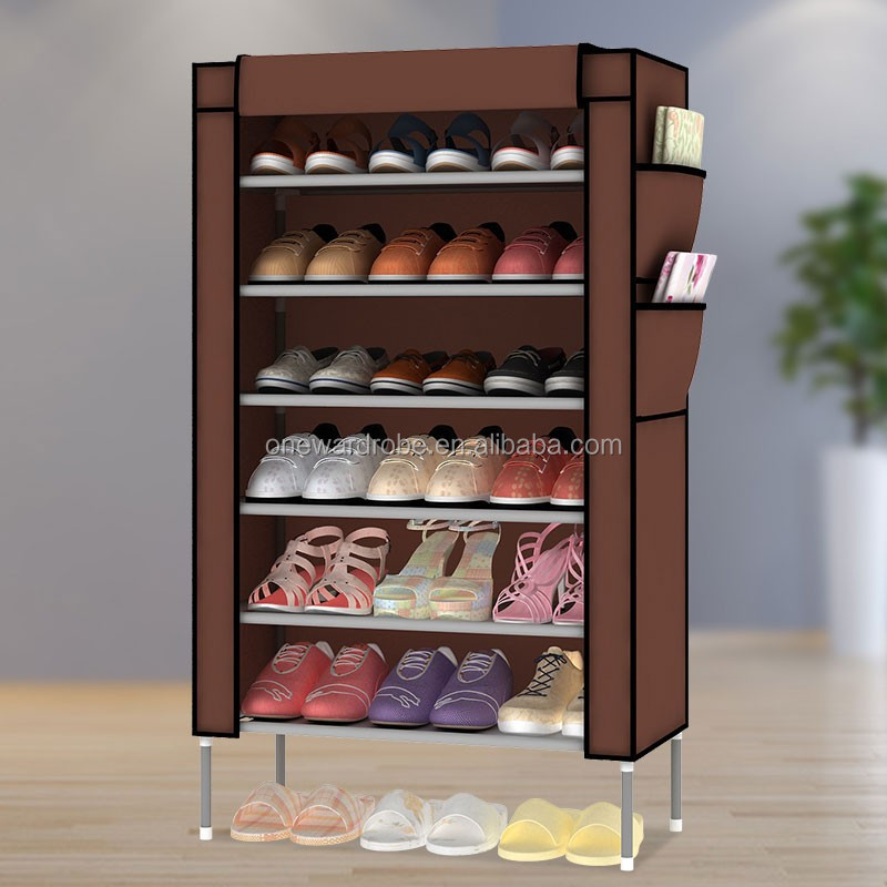 6 layers with side pocket non-woven fabric folding shoe organizer