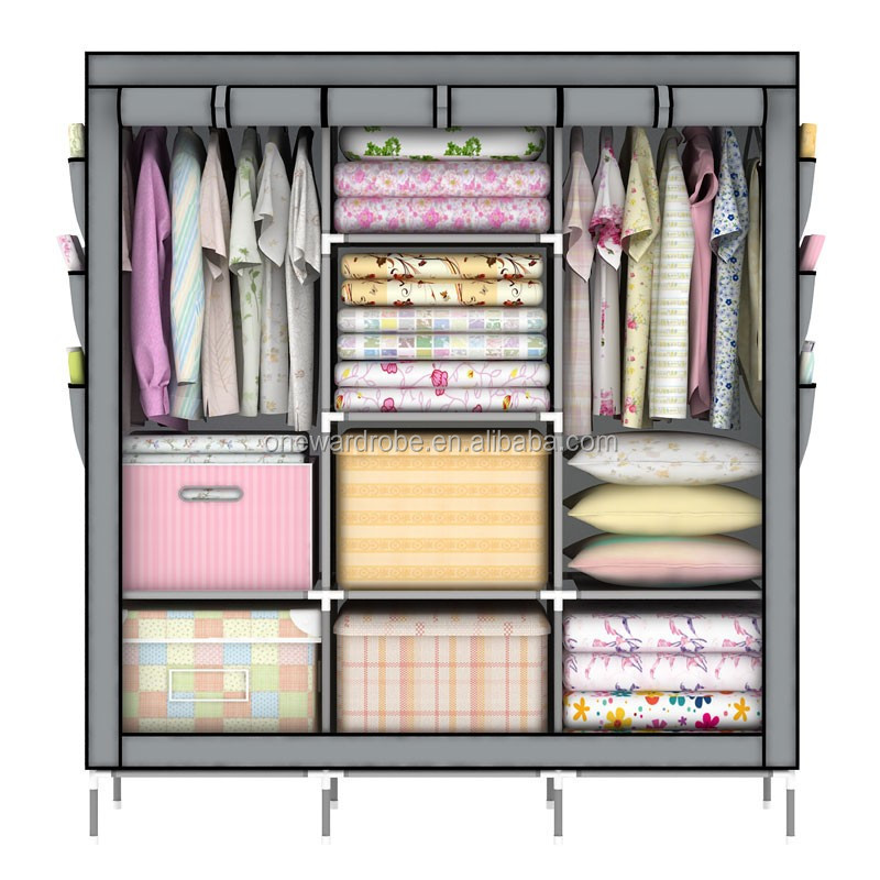 Huge size with side pockets non-woven fabric portable wardrobe