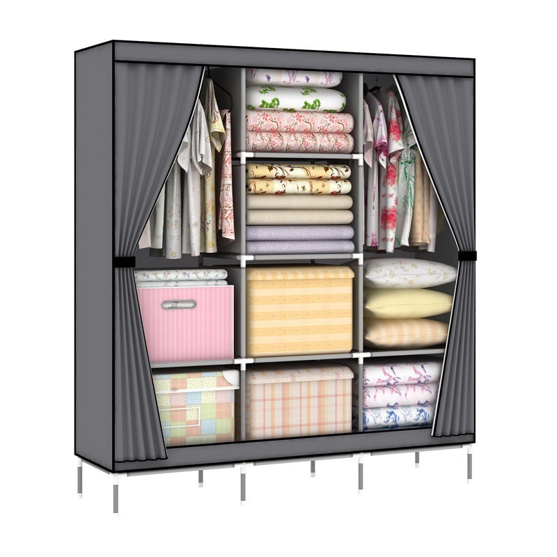 Closet Wardrobe Portable Clothes Storage Organizer with Metal Shelves and Dustproof Non-Woven Fabric Cover