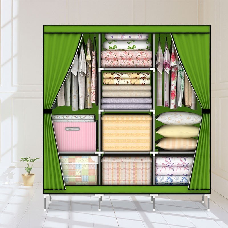 Closet Wardrobe Portable Clothes Storage Organizer with Metal Shelves and Dustproof Non-Woven Fabric Cover