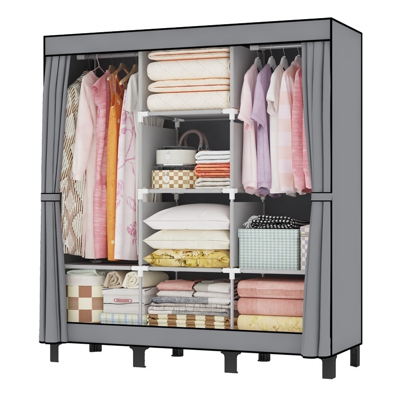 2022 New Design Portable Clothes Closet Wardrobe with Non-Woven Fabric and Hanging Rod