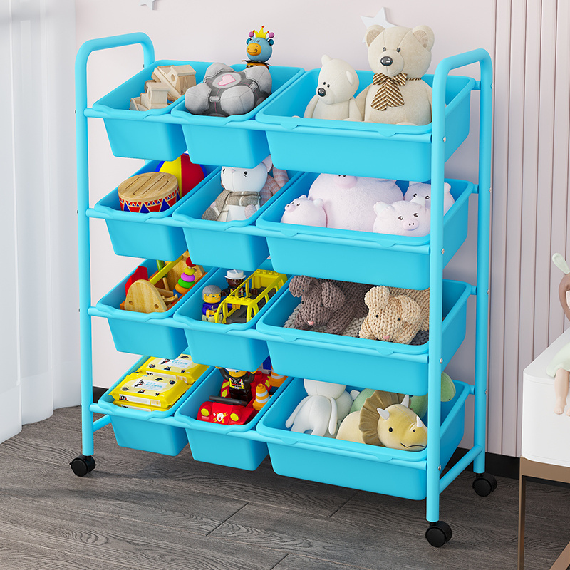 big size 4-Tier Kids' Toy Storage Organizer Shelf Toy Storage Unit with 12 Removable Bins for Playroom Children's Room