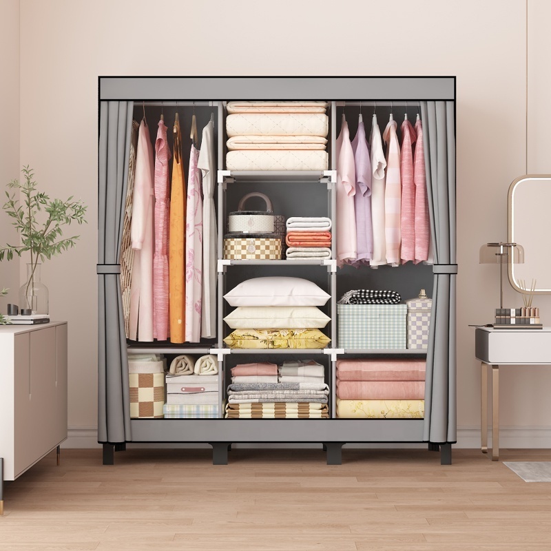 2022 New Design Portable Clothes Closet Wardrobe with Non-Woven Fabric and Hanging Rod