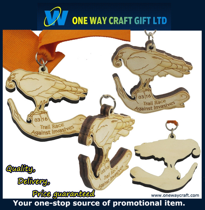 Wooden Crafts Medals Wood Medal Gifts Engraving Wooden Decoration Carved Customized Logo Customized Size Souvenir OW-W-027 1-6MM