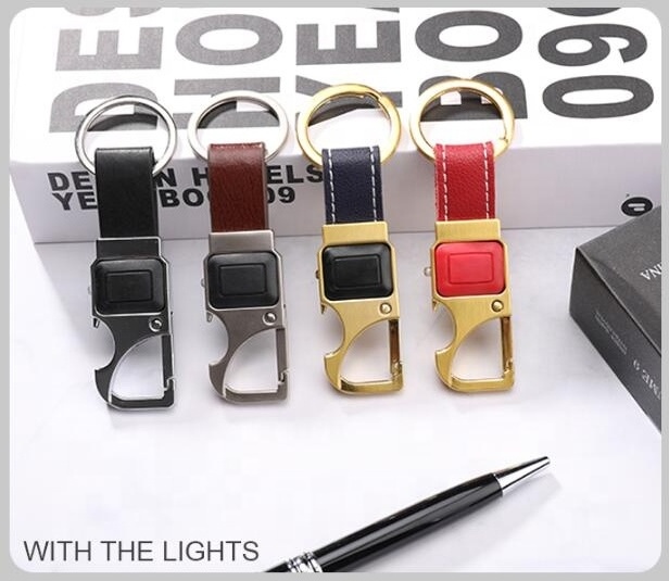 3D custom promotion pvc leather metal brand logo car keychain led flashlight wholesale / key chain / key ring