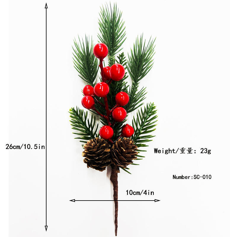 Wowei 2023 Christmas Simulation Pine Branches Snowflake Pine Needle Berries Red Fruit Branches For Festive Decoration